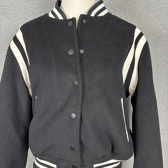 And Now This Women's Bomber Jacket M Black Polyester Quilted Varsity Style NWT's - Picture 2 of 8